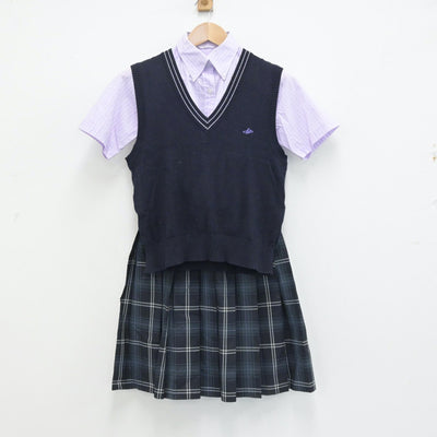 【中古】岩手県 花巻東高等学校 女子制服 3点（シャツ・ニットベスト・スカート）sf014291