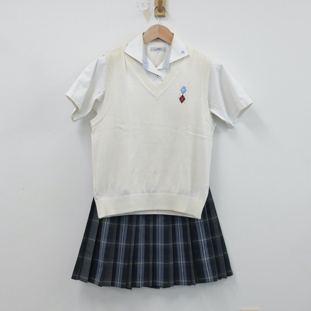 【中古】東京都 八王子実践中学校・高等学校 女子制服 4点（シャツ・ニットベスト・スカート）sf014415