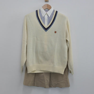 【中古】静岡県 浜松開誠館中学校 女子制服 3点（シャツ・ニット・スカート）sf014417