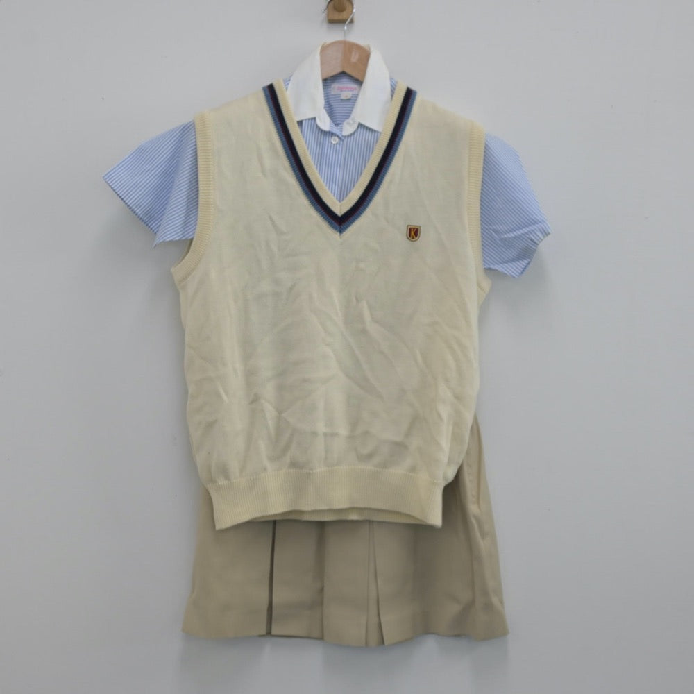 【中古】静岡県 浜松開誠館中学校 女子制服 3点（シャツ・ニットベスト・スカート）sf014419