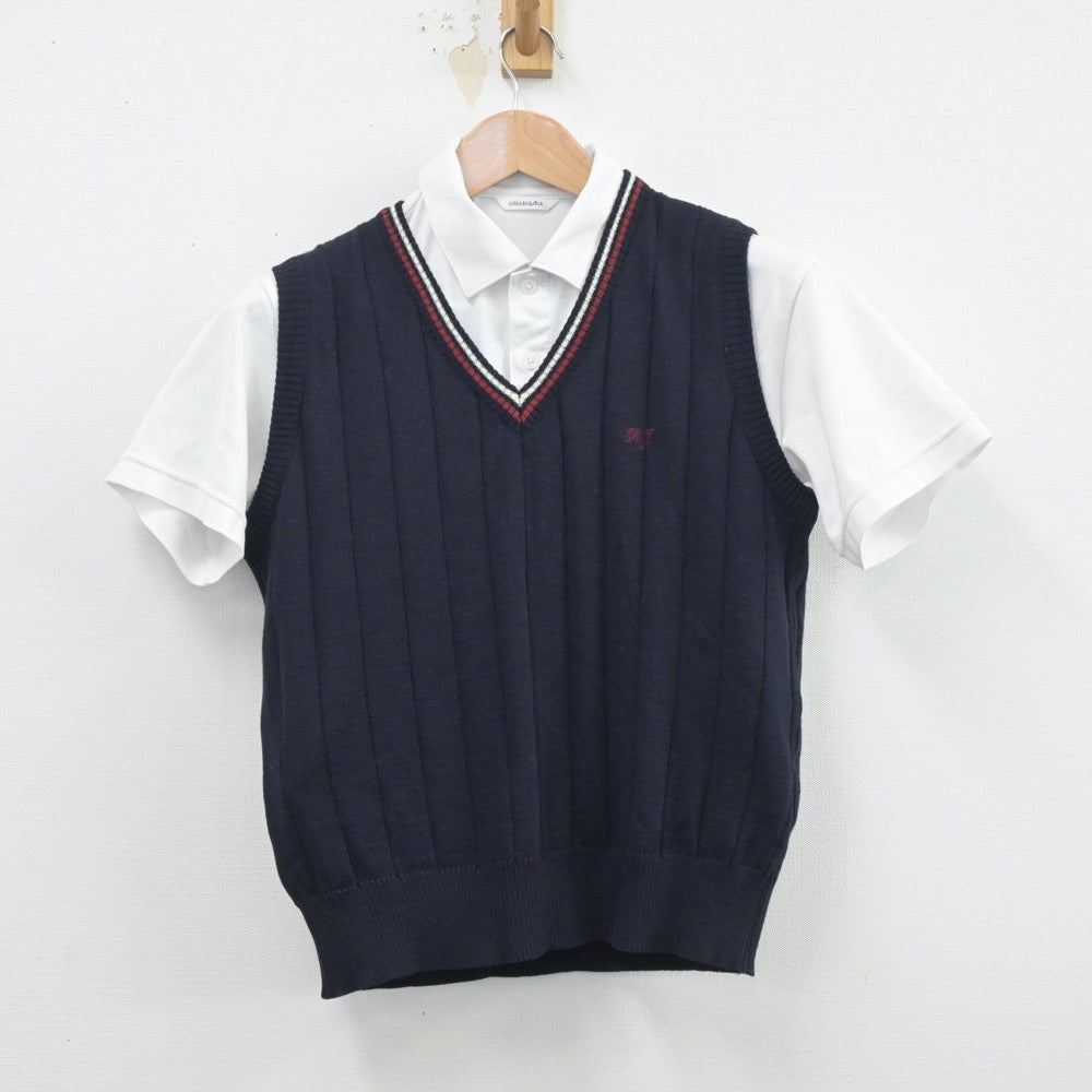 【中古】山梨県 甲府城西高等学校 女子制服 2点（シャツ・ニットベスト）sf014438