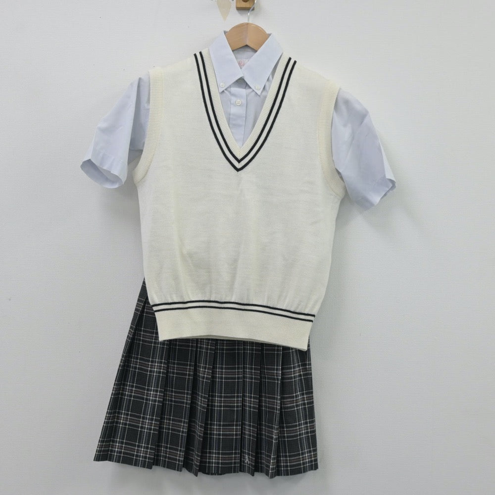 【中古】大阪府 旭高等学校 女子制服 3点（シャツ・ニットベスト・スカート）sf014446