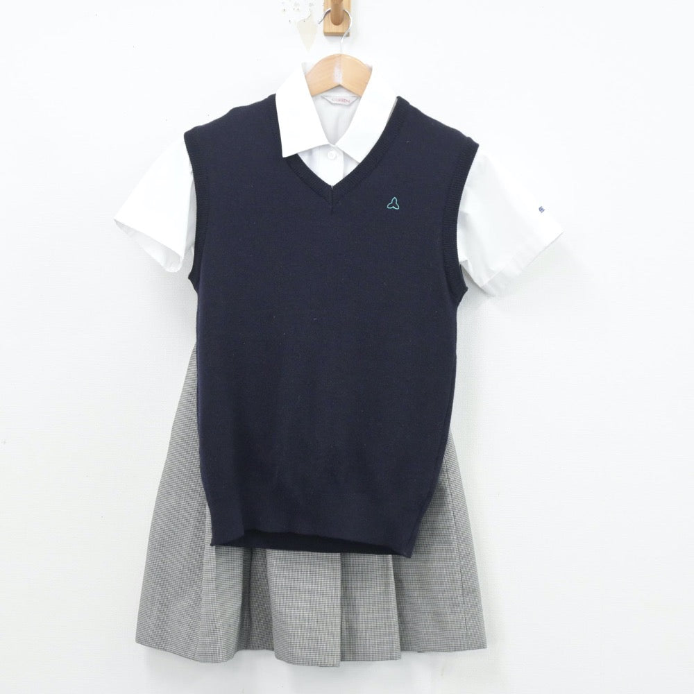 【中古】大阪府 南高等学校 女子制服 3点（シャツ・ニットベスト・スカート）sf014468