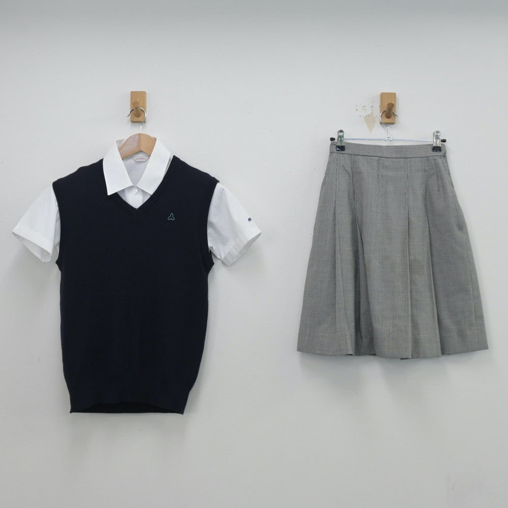 【中古】大阪府 南高等学校 女子制服 3点（シャツ・ニットベスト・スカート）sf014468