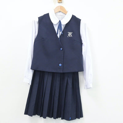 【中古】不明 学校名不明 女子制服 5点（ブレザー・シャツ・ベスト・スカート）sf014486