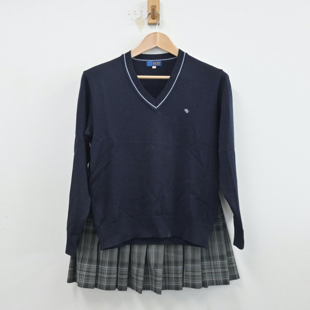 【中古】神奈川県 中央大学附属横浜高等学校 女子制服 2点（ニット・スカート）sf014514