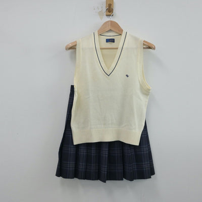 【中古】神奈川県 中央大学附属横浜高等学校 女子制服 3点（ニットベスト・スカート）sf014515