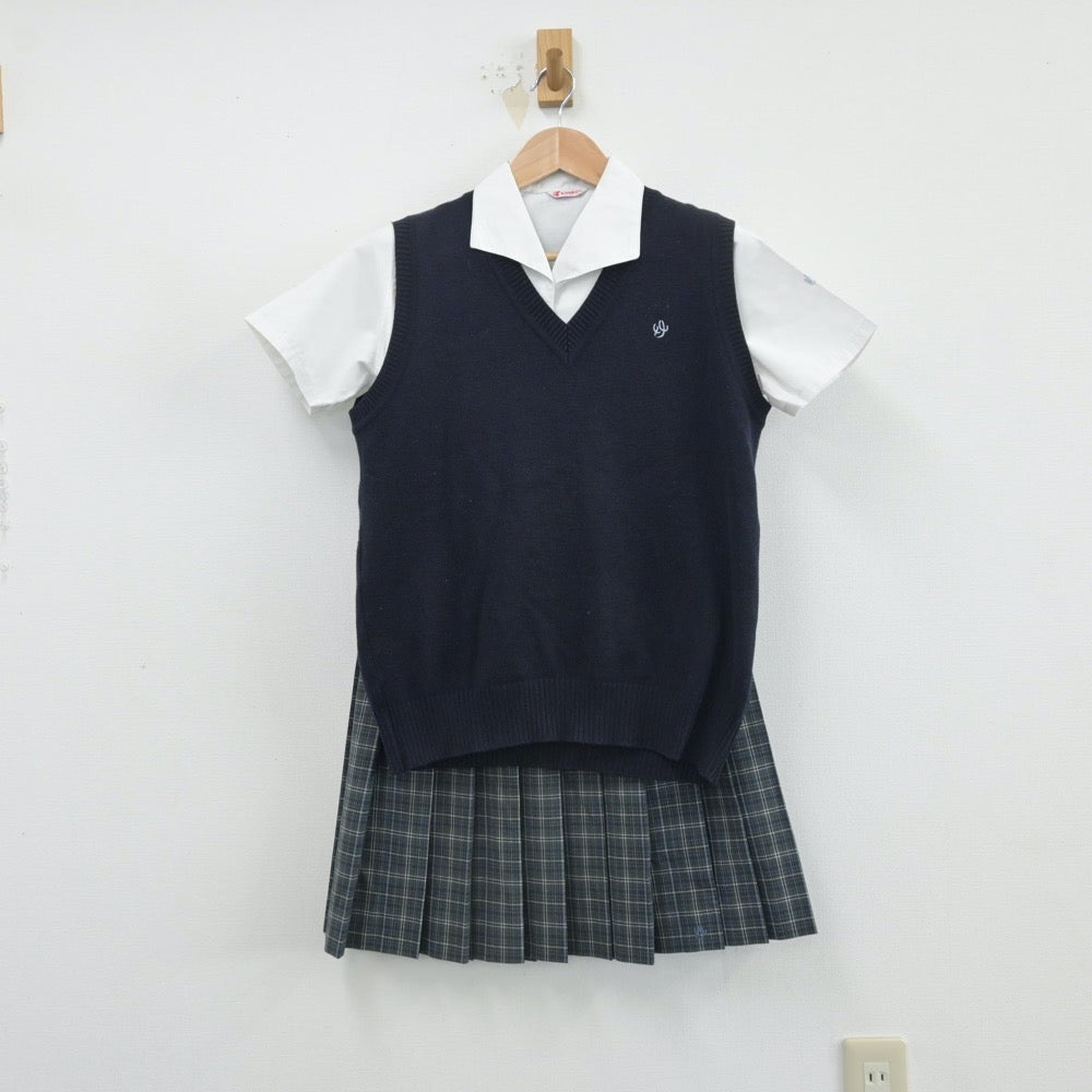 【中古】埼玉県 草加高等学校 女子制服 3点（シャツ・ニットベスト・スカート）sf014605