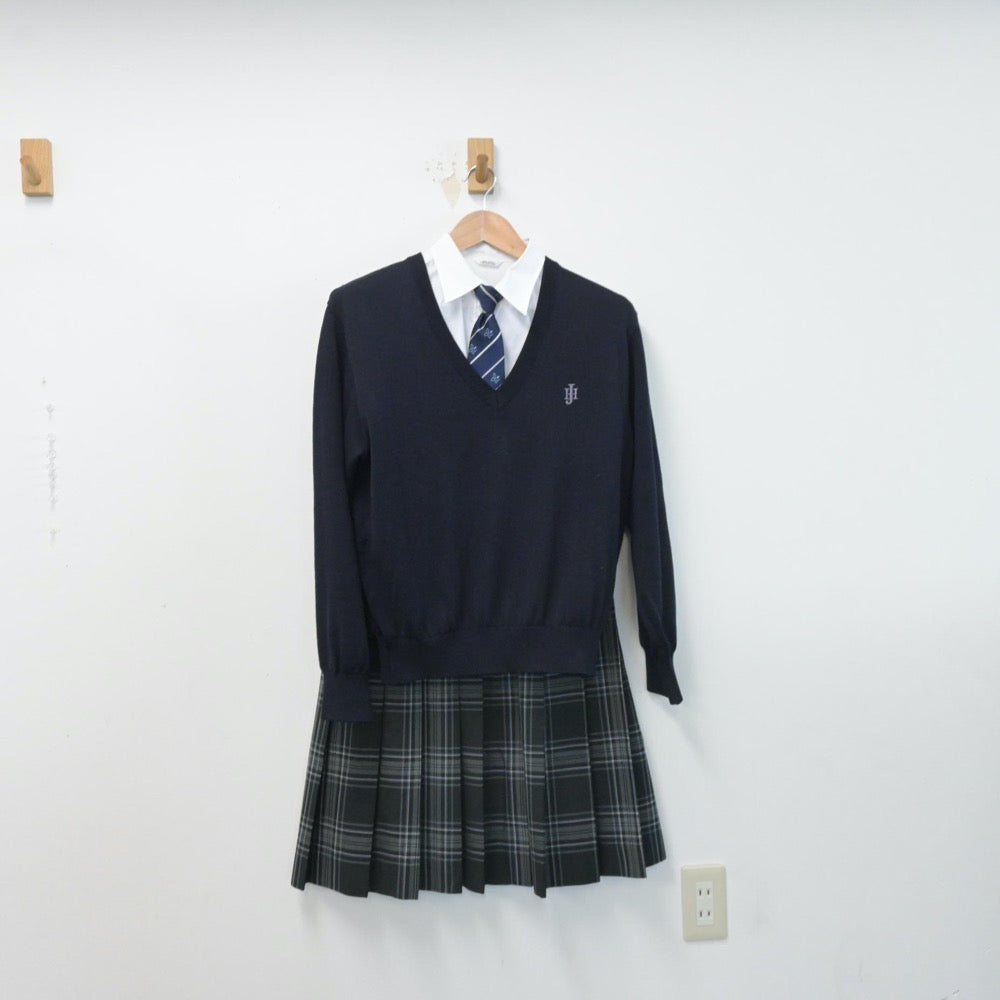 【中古】福岡県 純真高等学校 女子制服 5点（ブレザー・シャツ・ニット・スカート）sf014614