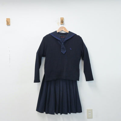 【中古】福岡県 鞍手竜徳高等学校 女子制服 5点（セーラー服・ニット・スカート）sf014616