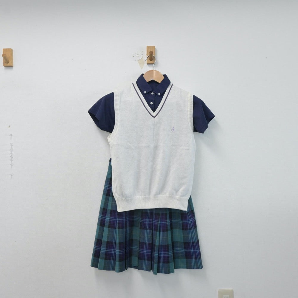 【中古】長野県 佐久長聖中学校 女子制服 3点（シャツ・ニットベスト・スカート）sf014627