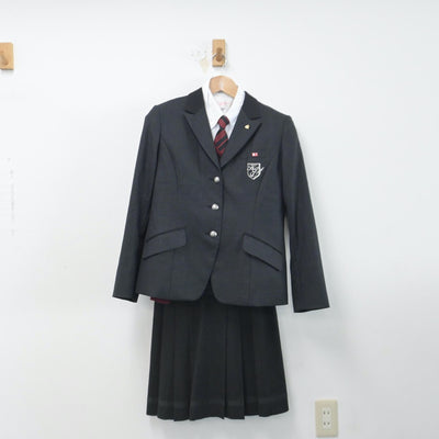 【中古】福岡県 九州国際大学附属高等学校 女子制服 6点（ブレザー・ニット・シャツ・スカート）sf014675