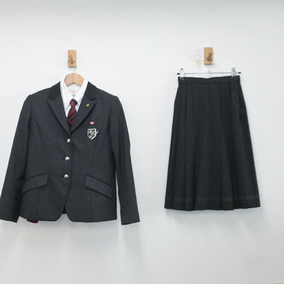 【中古】福岡県 九州国際大学附属高等学校 女子制服 6点（ブレザー・ニット・シャツ・スカート）sf014675