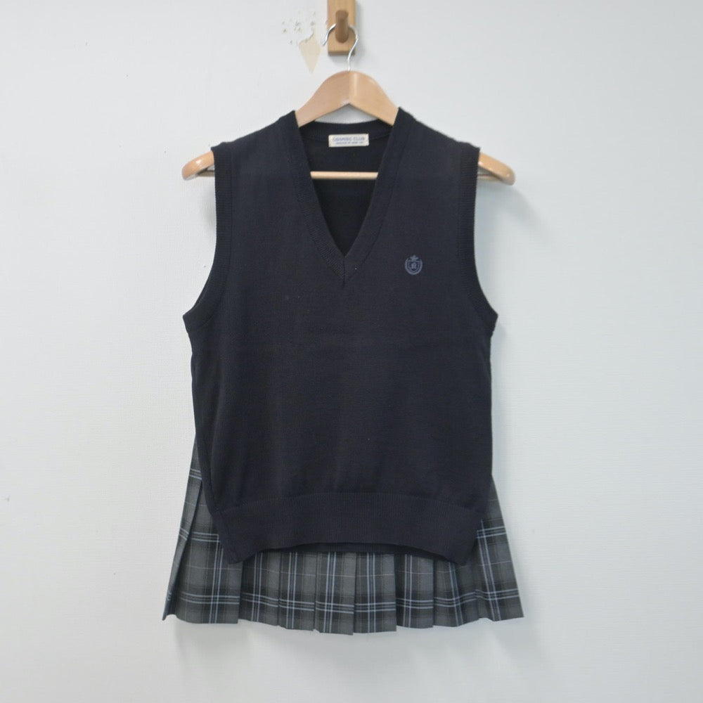 【中古】千葉県 日本大学習志野高等学校 女子制服 2点（ニットベスト・スカート）sf014717