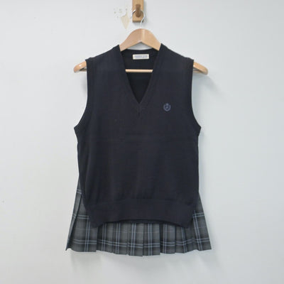 【中古】千葉県 日本大学習志野高等学校 女子制服 2点（ニットベスト・スカート）sf014717