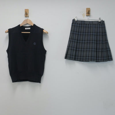 【中古】千葉県 日本大学習志野高等学校 女子制服 2点（ニットベスト・スカート）sf014717