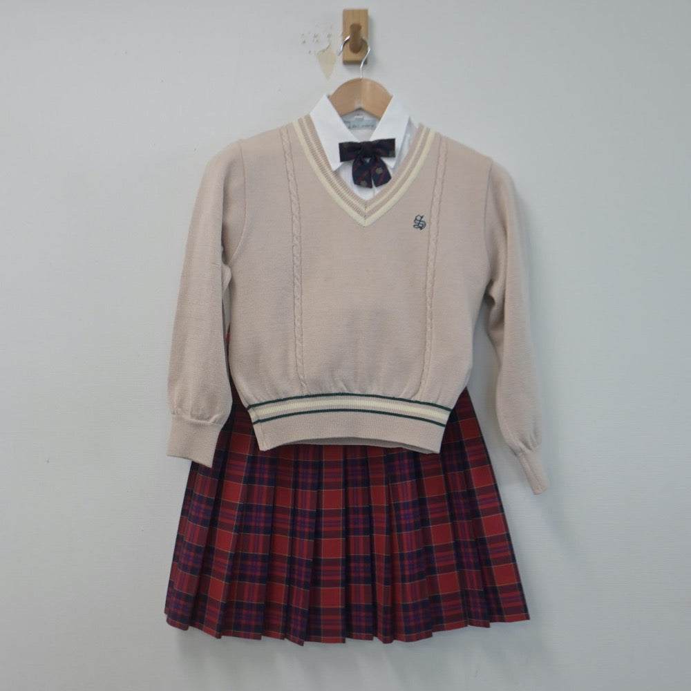 【中古】広島県 山陽女学園中等部 女子制服 5点（ブレザー・シャツ・ニット・スカート）sf014747