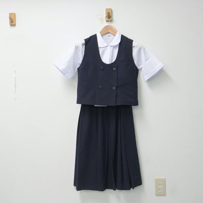 【中古】静岡県 浜松商業高等学校 女子制服 4点（シャツ・ベスト・スカート）sf014801