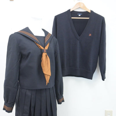 【中古】東京都 関東国際高等学校 女子制服 5点（セーラー服・ニット・スカート）sf014809