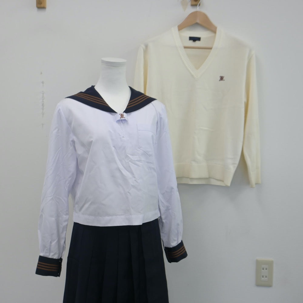 【中古】東京都 関東国際高等学校 女子制服 5点（セーラー服・ニット・スカート）sf014810