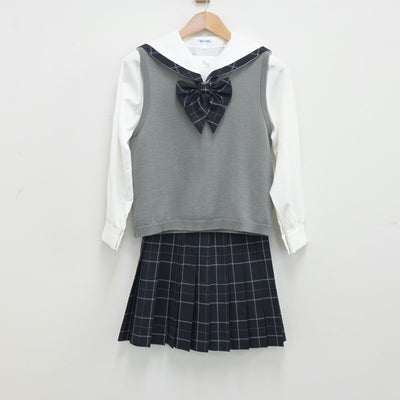 【中古】愛知県 安城生活福祉高等専修学校 女子制服 4点（セーラー服・スカート・ニット）sf014834