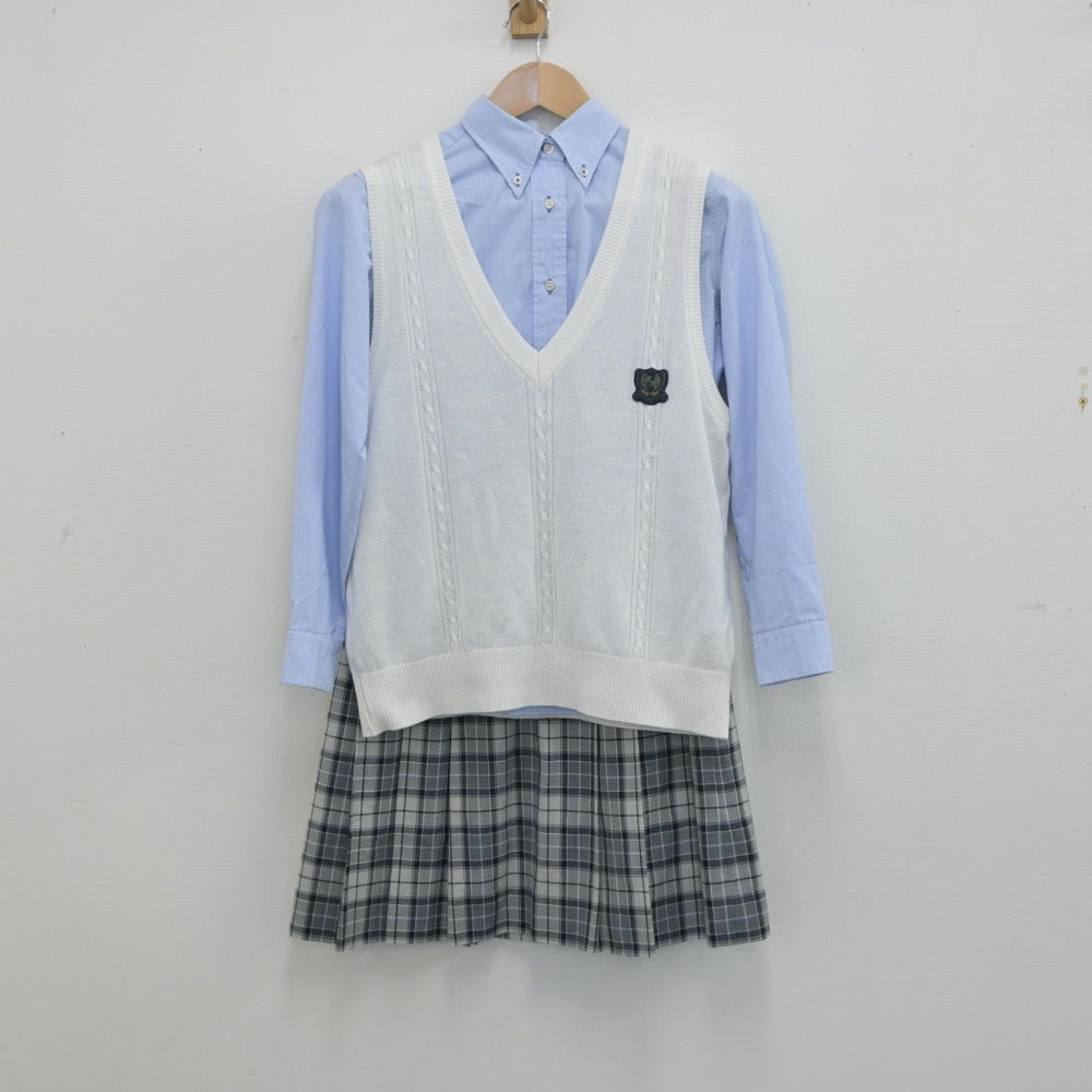 【中古】東京都 錦城高等学校 女子制服 5点（ニットベスト・シャツ・スカート）sf014840