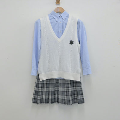 【中古】東京都 錦城高等学校 女子制服 5点（ニットベスト・シャツ・スカート）sf014840