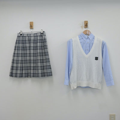 【中古】東京都 錦城高等学校 女子制服 5点（ニットベスト・シャツ・スカート）sf014840