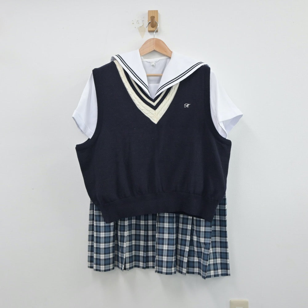 【中古】長崎県 九州文化学園高等学校 女子制服 4点（セーラー服・ニットベスト・スカート）sf014958