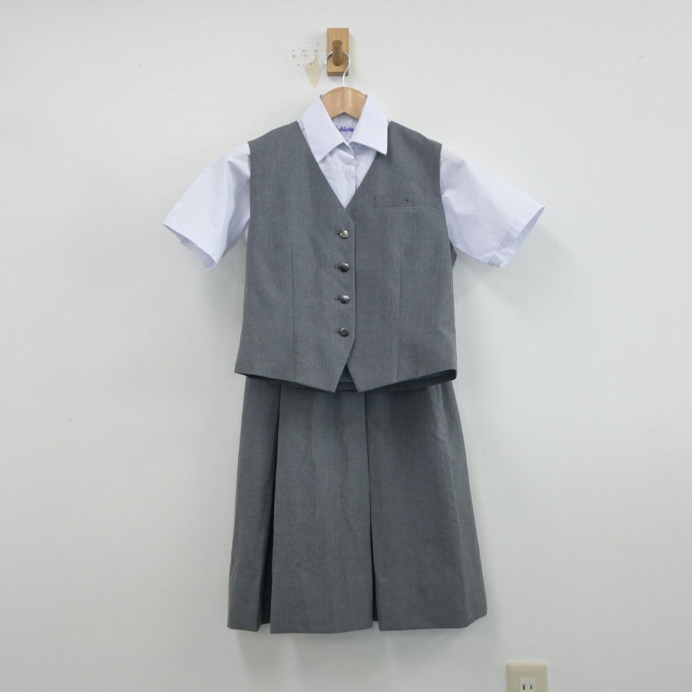 【中古】神奈川県 横浜市立日吉台西中学校 女子制服 3点（シャツ・ベスト・スカート）sf014968