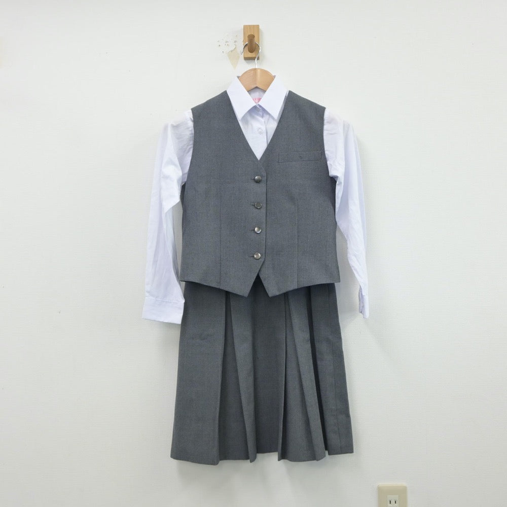 【中古】神奈川県 横浜市立日吉台西中学校 女子制服 4点（ブレザー・シャツ・ベスト・スカート）sf014977