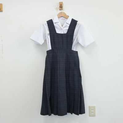 【中古】福岡県 和白中学校 女子制服 2点（シャツ・ジャンパースカート）sf014983