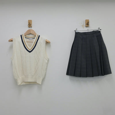 【中古】滋賀県 青山中学校 女子制服 2点（ニットベスト・スカート）sf015042