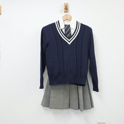 【中古】東京都 東京電機大学中学校 女子制服 5点（ブレザー・シャツ・ニット・スカート）sf015066