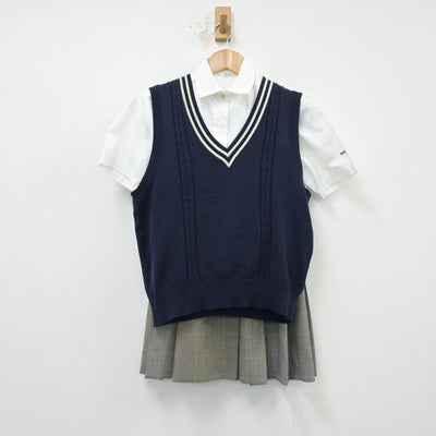 【中古】東京都 東京電機大学中学校 女子制服 3点（シャツ・ニットベスト・スカート）sf015067