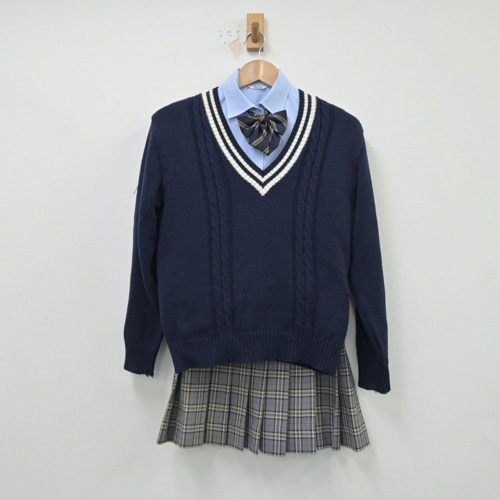 【中古】東京都 東京電機大学高等学校 女子制服 5点（シャツ・ニット・スカート）sf015069