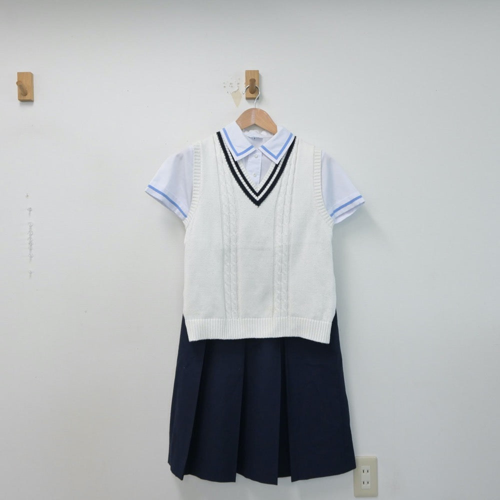 【中古】熊本県 江南中学校 女子制服 4点（シャツ・ニットベスト・スカート）sf015140