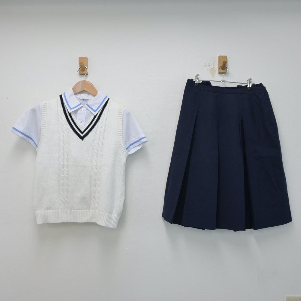 【中古】熊本県 江南中学校 女子制服 4点（シャツ・ニットベスト・スカート）sf015140