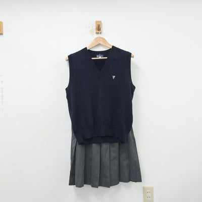 【中古】千葉県 不二女子高等学校 女子制服 2点（ニットベスト・スカート）sf015173