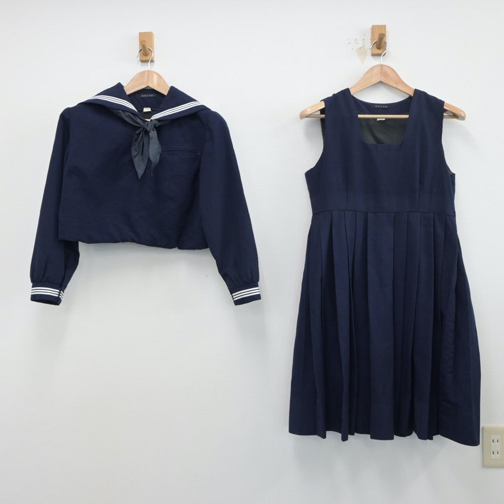 【中古】福岡県 筑紫女学園 女子制服 5点（セーラー服・ジャンパースカート）sf015262