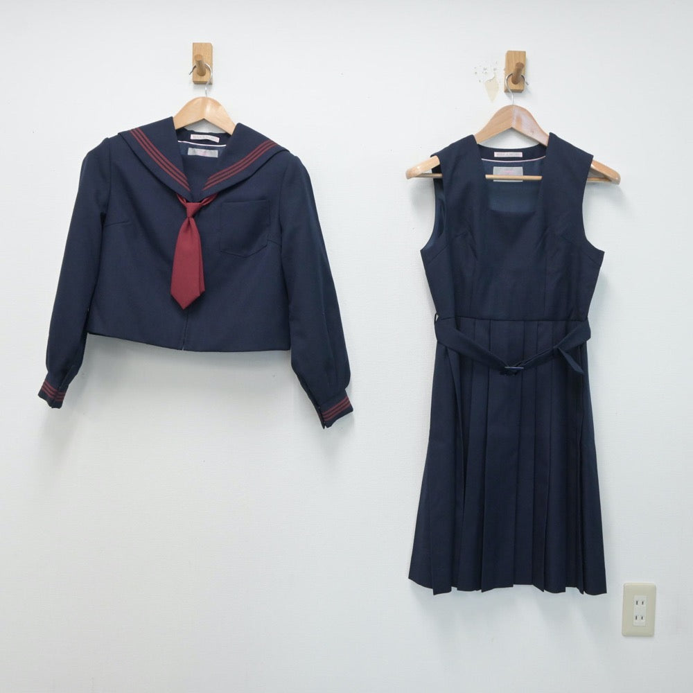 【中古】茨城県 第四中学校 女子制服 3点（セーラー服・ジャンパースカート）sf015311