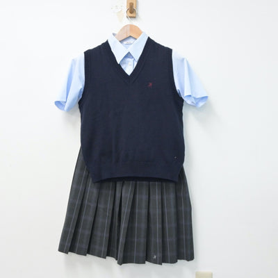 【中古】東京都 富士高等学校 女子制服 3点（シャツ・ニットベスト・スカート）sf015329