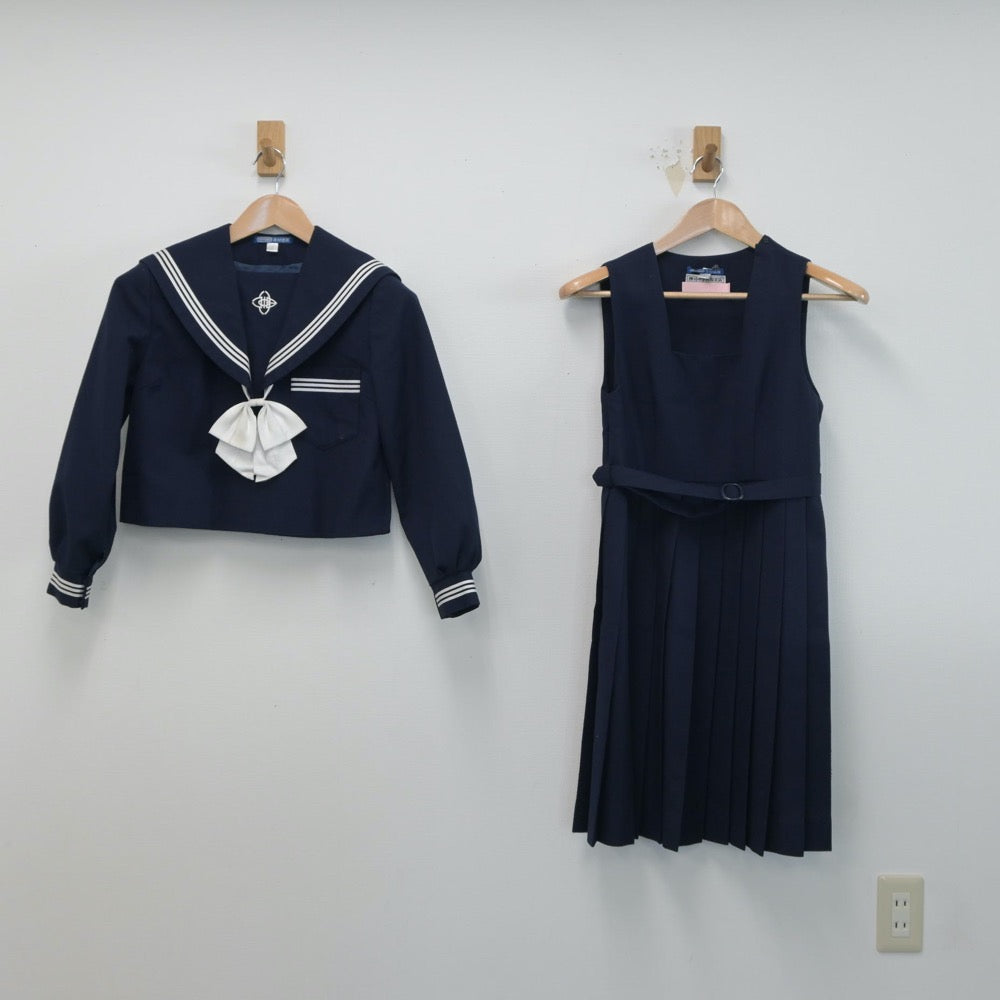 【中古】佐賀県 神埼中学校 女子制服 3点（セーラー服・ジャンパースカート）sf015337