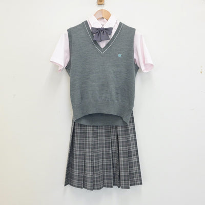 【中古】東京都 神田女学園中学校 女子制服 5点（ニットベスト・シャツ・シャツ・スカート）sf015357