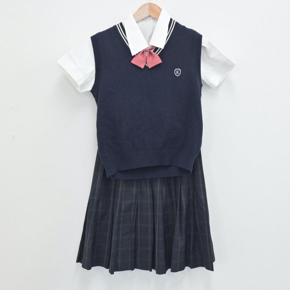 【中古】埼玉県 北本高等学校 女子制服 4点（シャツ・ニットベスト・スカート）sf015359