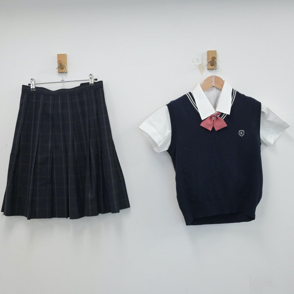 【中古】埼玉県 北本高等学校 女子制服 4点（シャツ・ニットベスト・スカート）sf015359