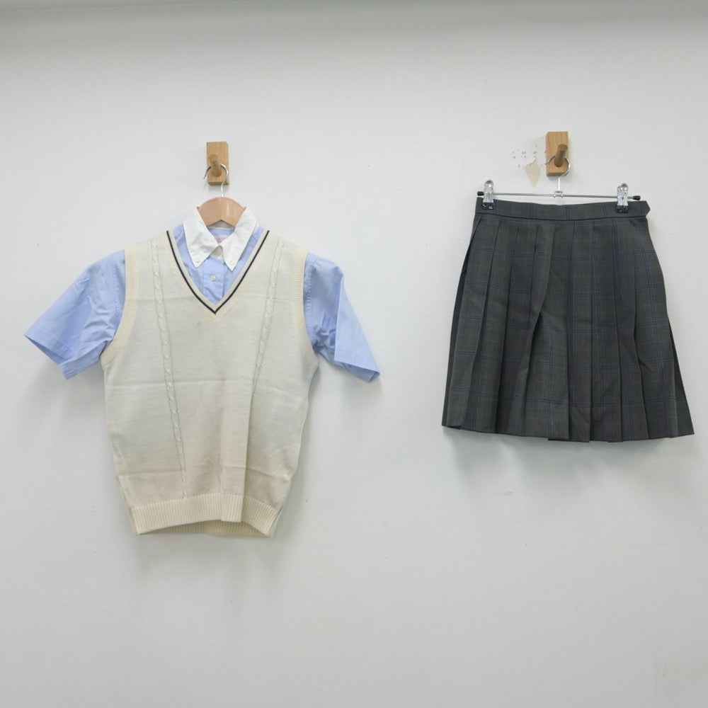 【中古】大阪府 西成高等学校 女子制服 3点（シャツ・ニットベスト・スカート）sf015389