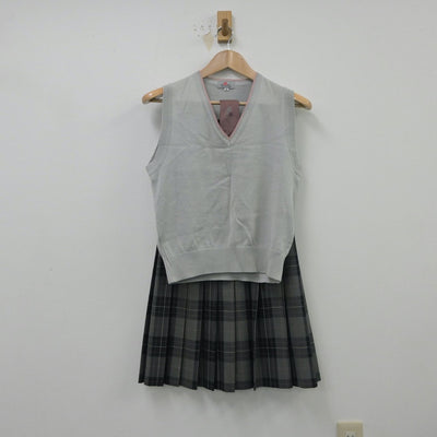 【中古】東京都 日本大学高等学校 女子制服 4点（ニットベスト・スカート）sf015470