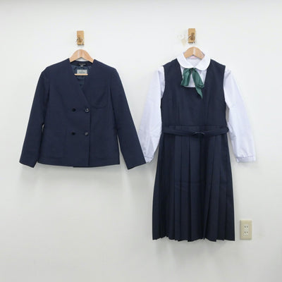 【中古】千葉県 習志野第六中学校 女子制服 4点（ブレザー・シャツ・ジャンパースカート）sf015536