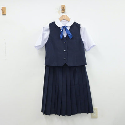 【中古】千葉県 習志野第六中学校 女子制服 4点（シャツ・ベスト・スカート）sf015537